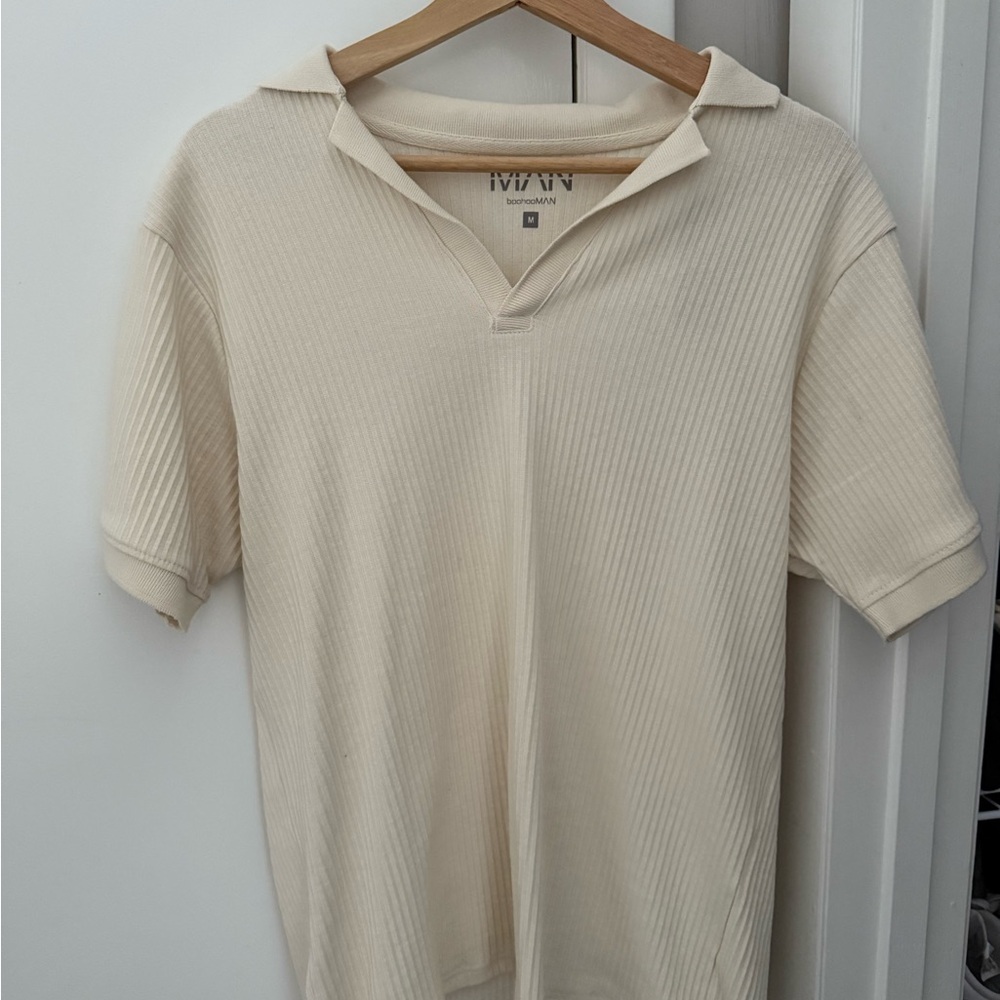 Cream Ribbed Men's Polo